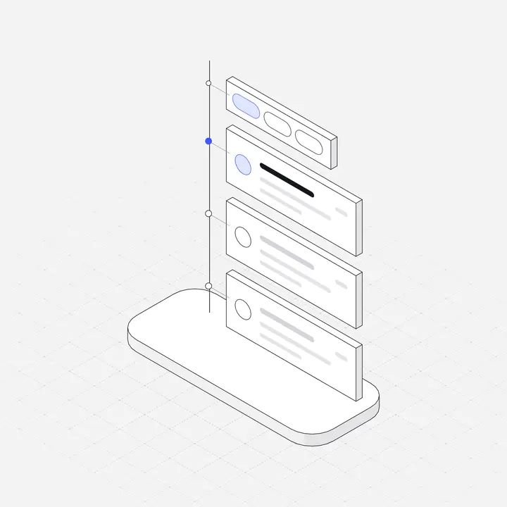 Activity feed timeline, hairline isometric illustration