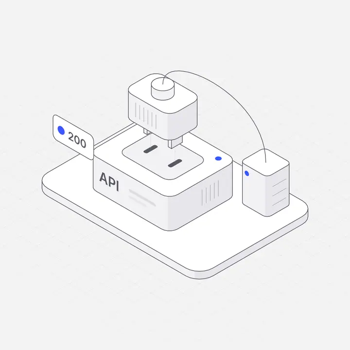 API connector plug, hairline isometric illustration