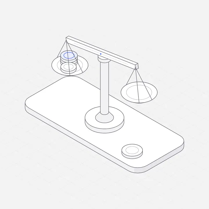 Balance scale, hairline isometric illustration