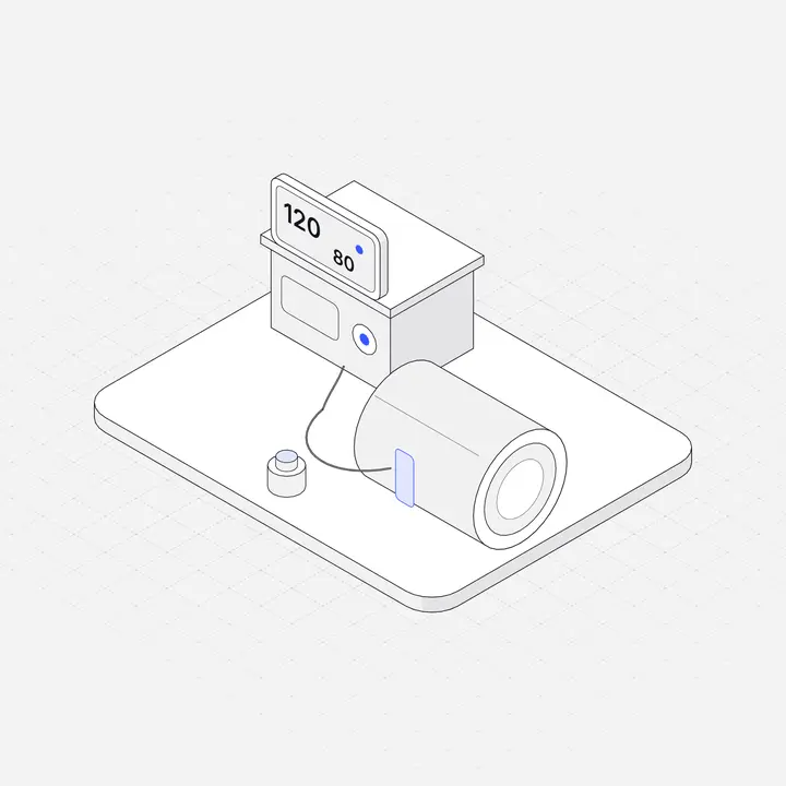 Blood pressure cuff and monitor, hairline isometric illustration