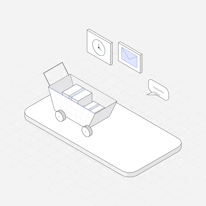 Abandoned cart reminder, hairline isometric illustration
