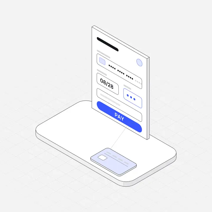 Checkout payment form, hairline isometric illustration