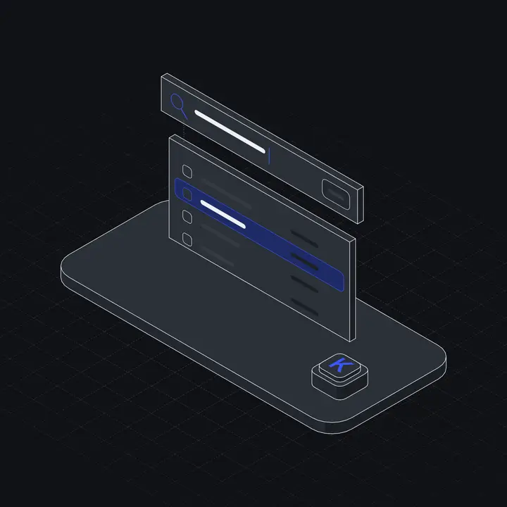 Command palette, hairline isometric illustration, dark version