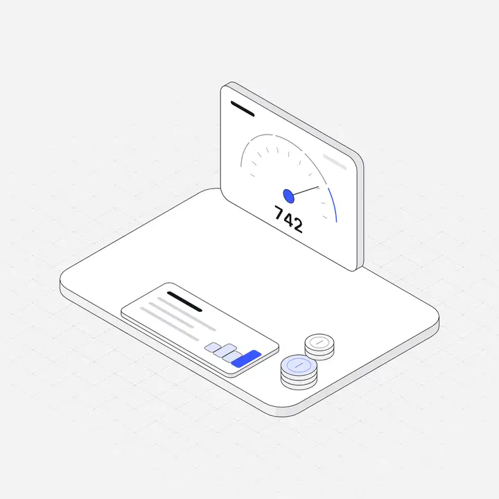 Credit score gauge, hairline isometric illustration