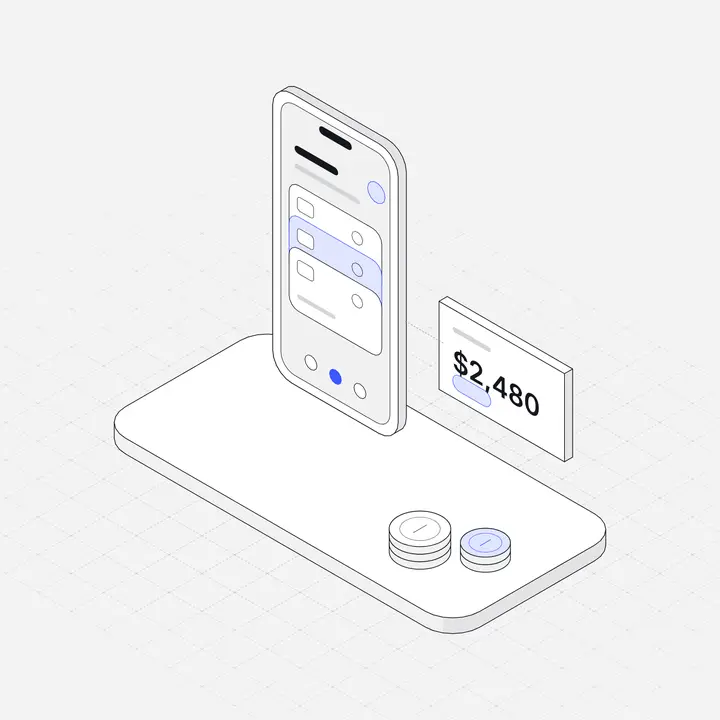 Digital wallet app, hairline isometric illustration