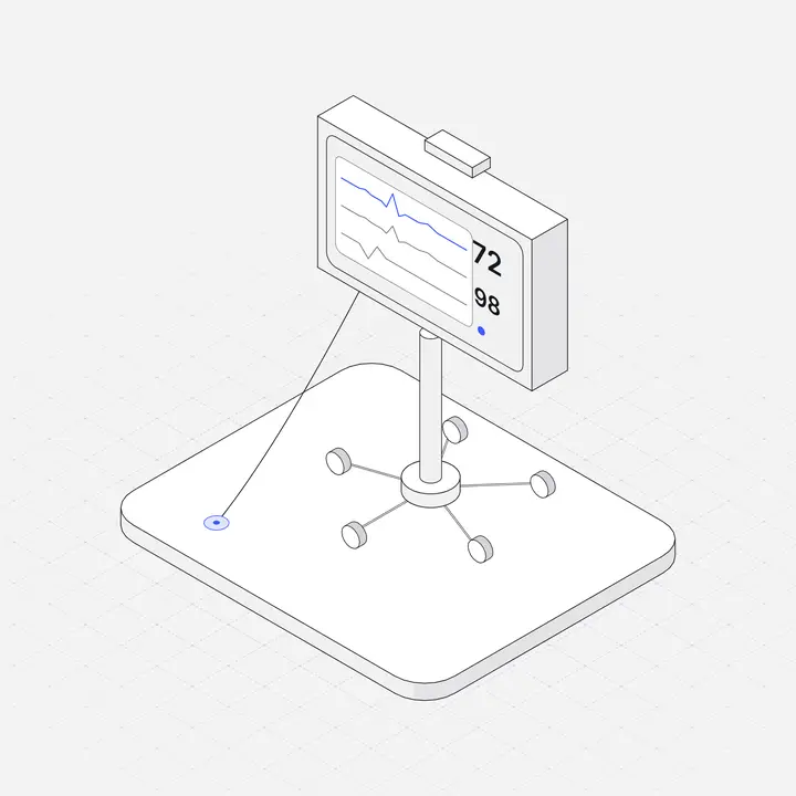 Bedside ECG monitor, hairline isometric illustration