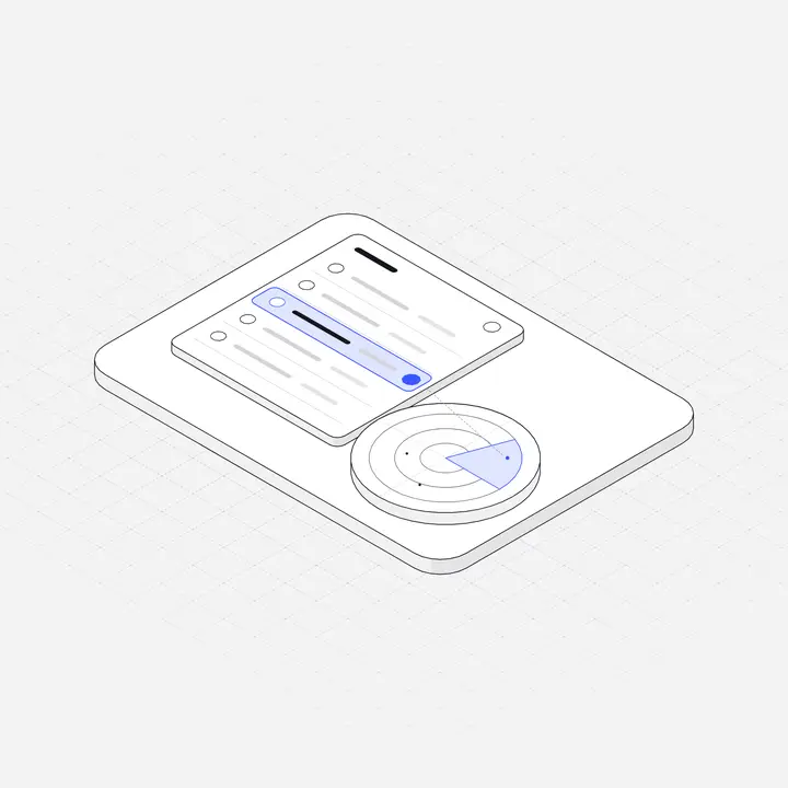 Fraud detection radar, hairline isometric illustration