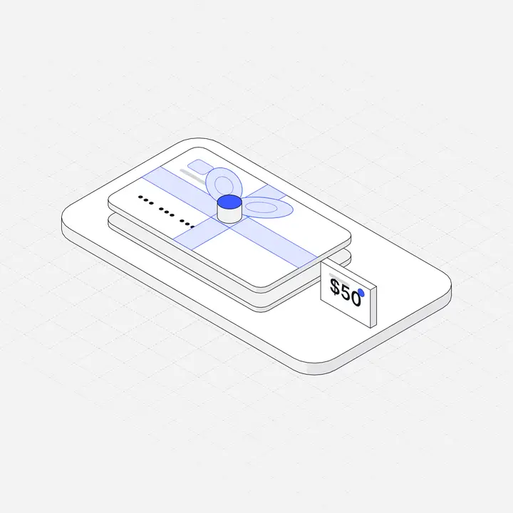 Gift card voucher, hairline isometric illustration