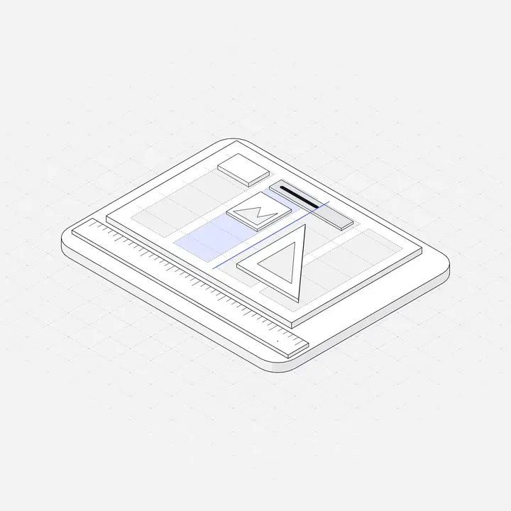 Layout grid with ruler, hairline isometric illustration