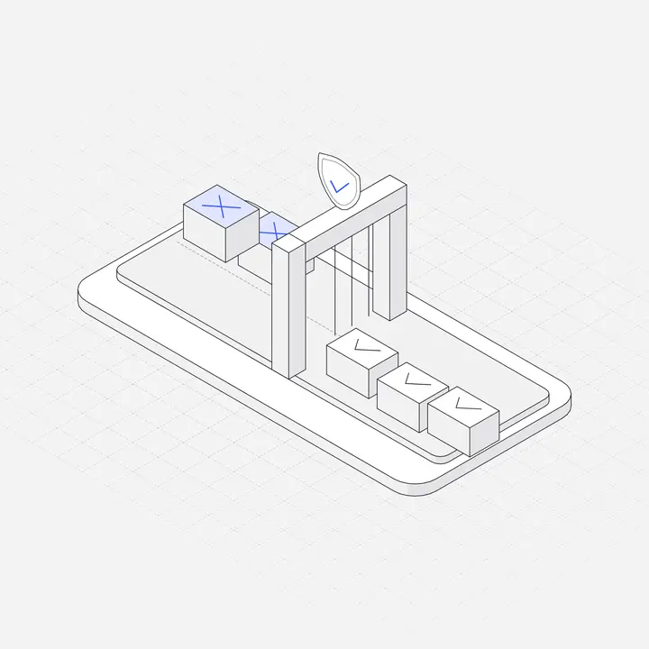 Guardrail filter gate, hairline isometric illustration