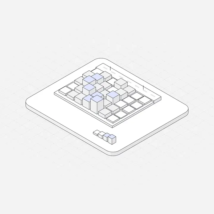 Heatmap Calendar, hairline isometric illustration
