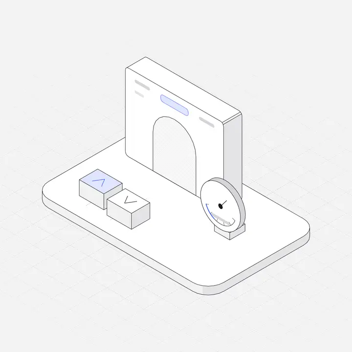 Inference API gateway, hairline isometric illustration