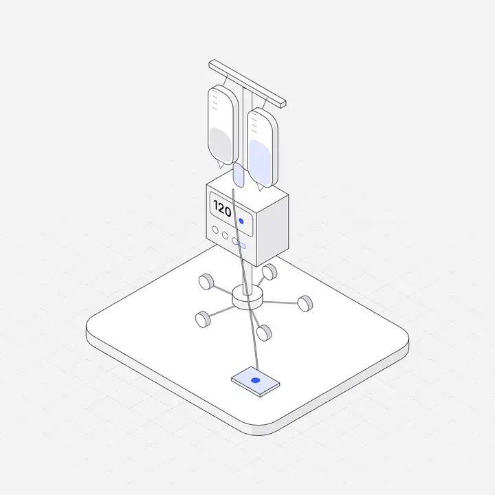 IV drip stand, hairline isometric illustration