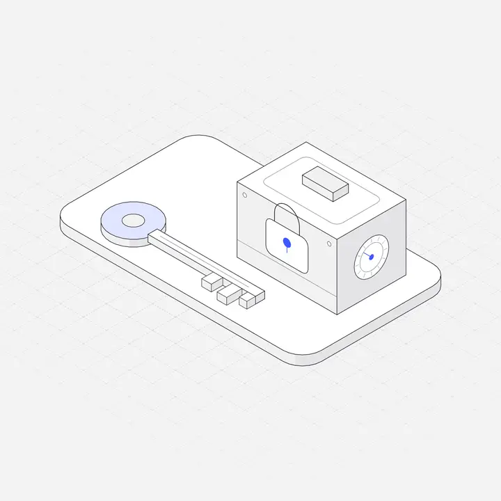Key and lock box, hairline isometric illustration