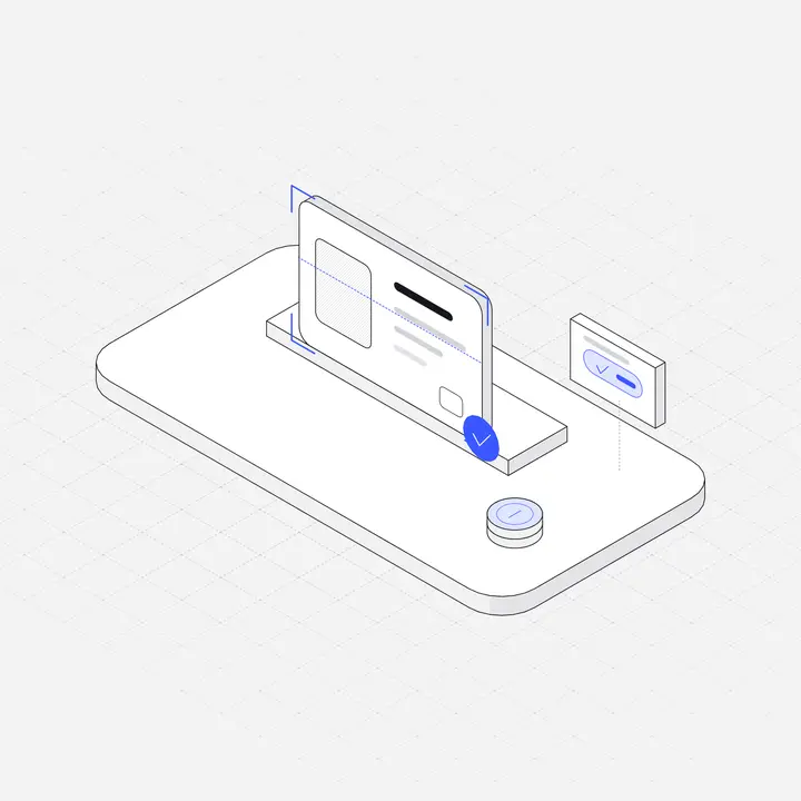 KYC identity verification, hairline isometric illustration