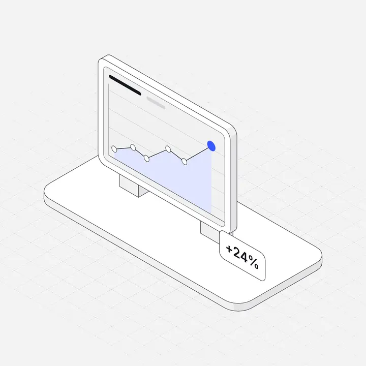 Trend line chart panel, hairline isometric illustration