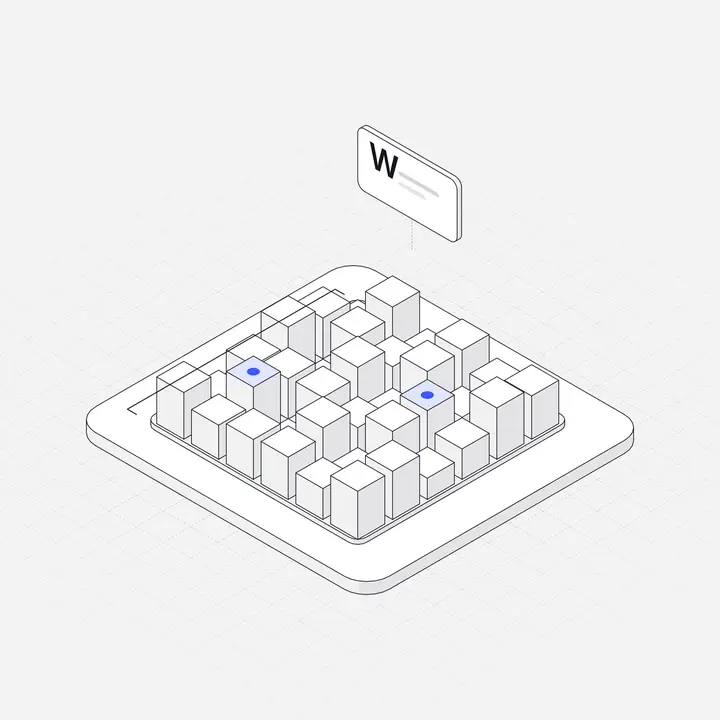 Model weights matrix, hairline isometric illustration