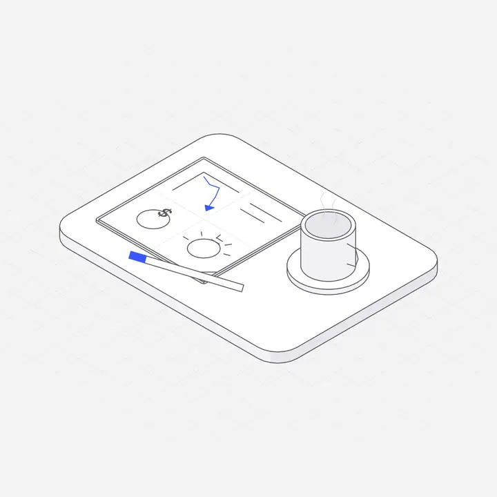 Napkin pitch sketch, hairline isometric illustration