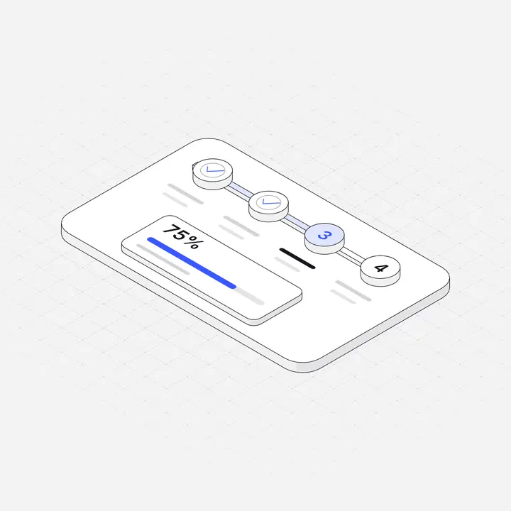 Onboarding stepper, hairline isometric illustration