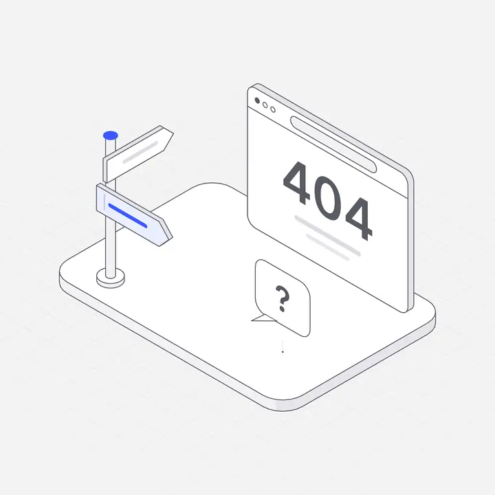 404 page not found, hairline isometric illustration