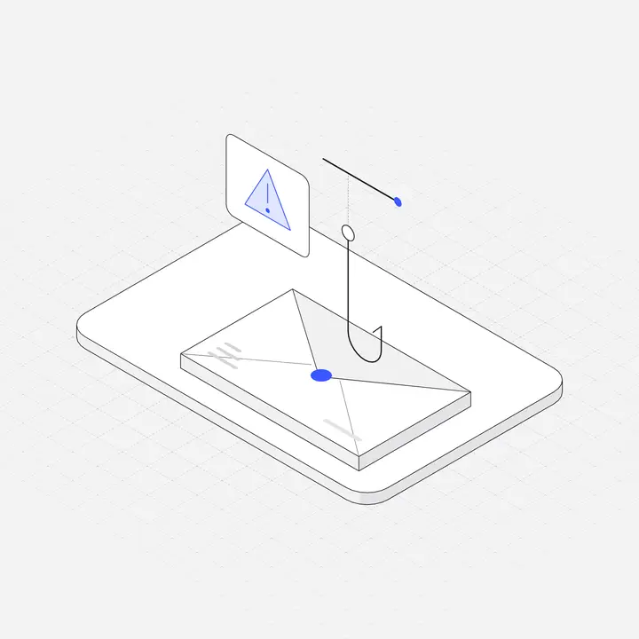 Phishing hook and mail, hairline isometric illustration