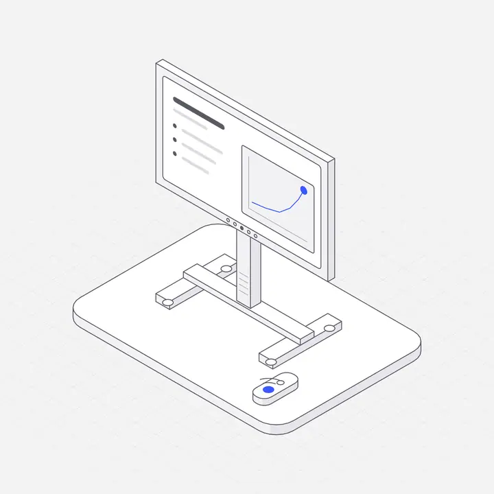 Pitch deck on a display stand, hairline isometric illustration