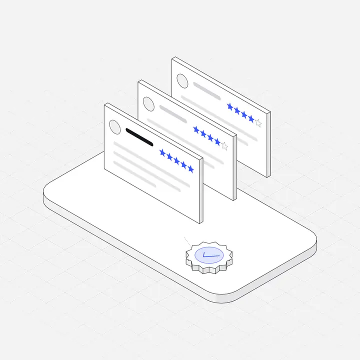 Product review cards, hairline isometric illustration