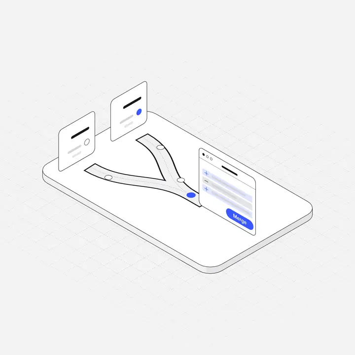 Pull request merge, hairline isometric illustration