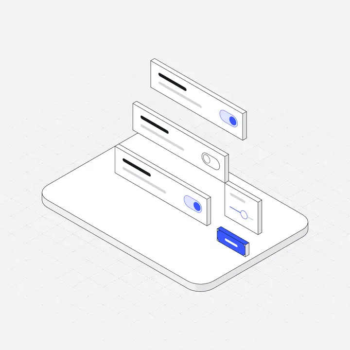 Settings toggle stack, hairline isometric illustration