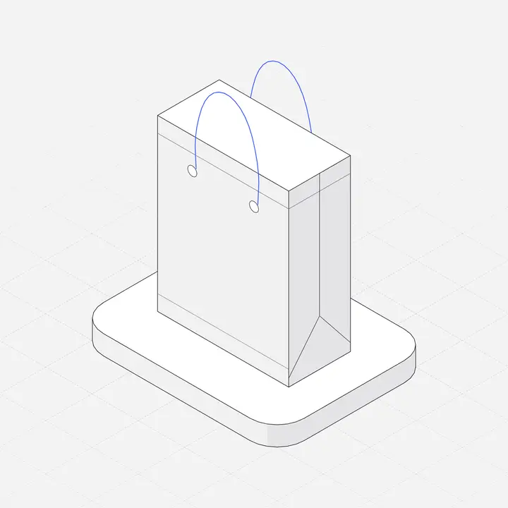 Paper shopping bag, hairline isometric illustration