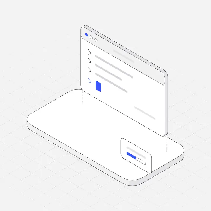 Terminal window with prompt, hairline isometric illustration
