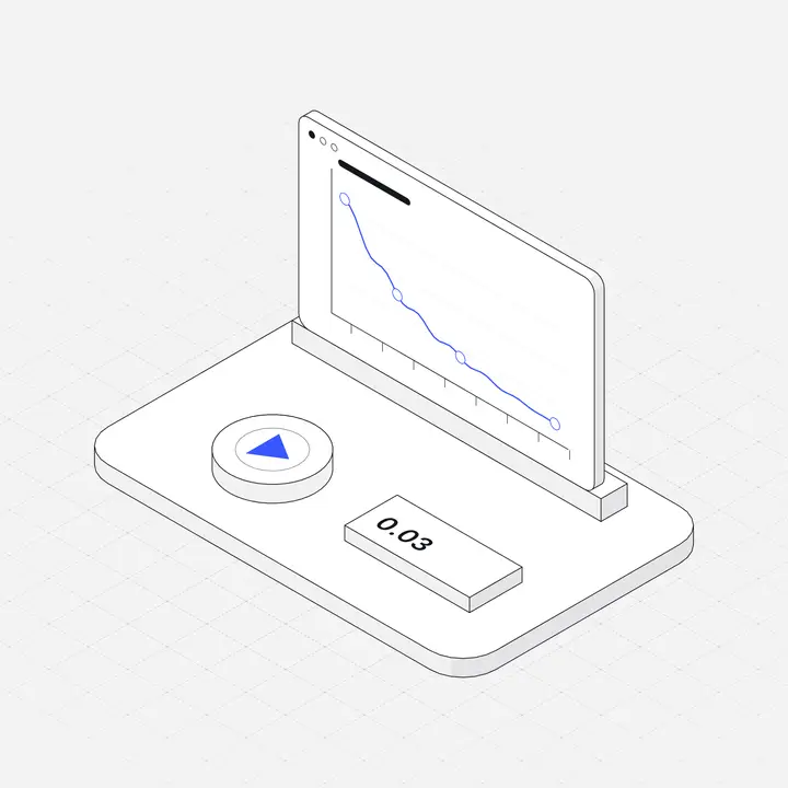 Training loss curve, hairline isometric illustration