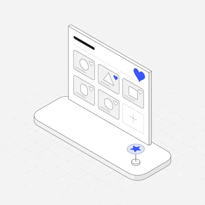 Wishlist heart board, hairline isometric illustration